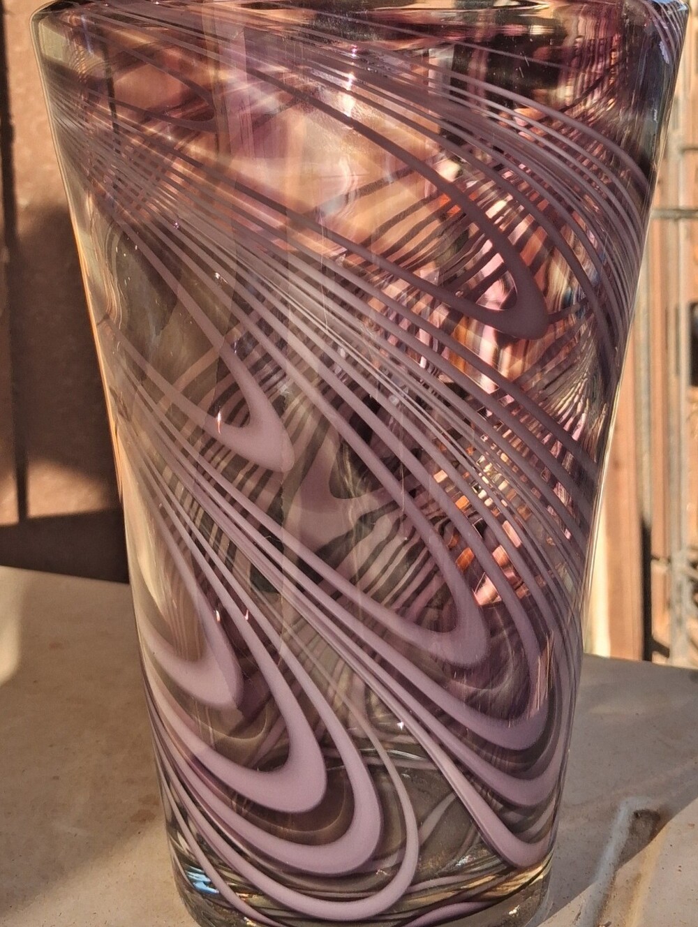 Purple swirl glass vase